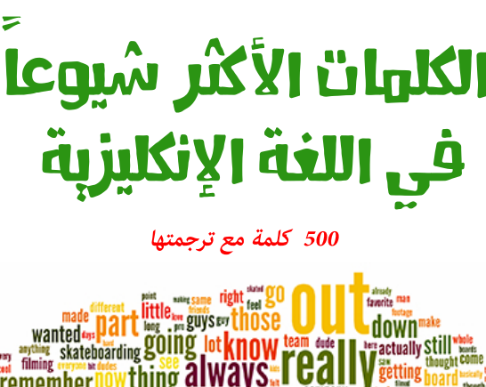 500 كلمة شائعة في اللغة الانجليزية