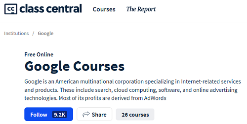 كورسات- Google -عبر -منصة Class central مجانًا